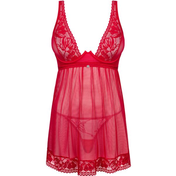 OBSESSIVE - LACELOVE BABYDOLL & THONG RED M/L 5